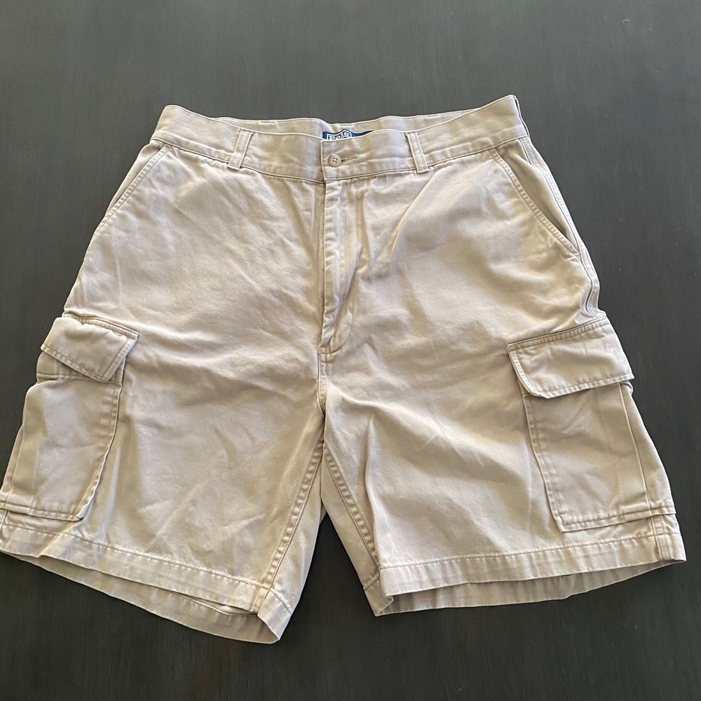 Polo Ralph Lauren Mens Khaki Tan Cotton Twill Cargo Shorts Size 35 Flat Front